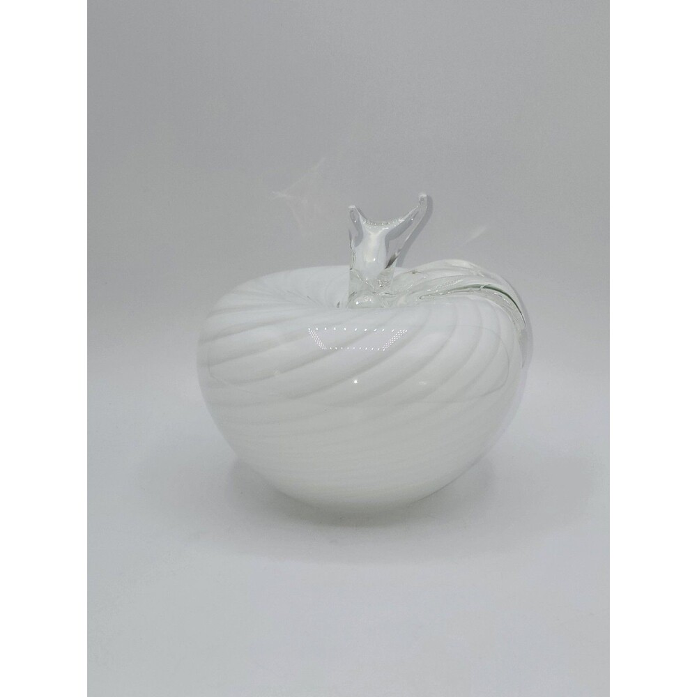 Formia Murano Art Glass Apple White Swirl Clear Leaf Italian Glass 5.25"
